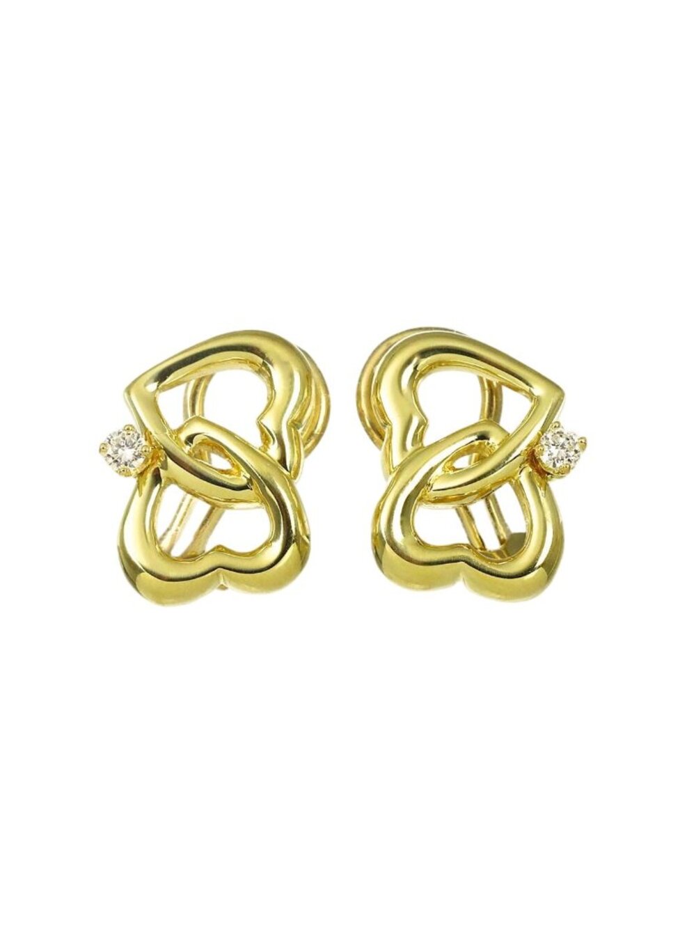 Tiffany & Co Heart Diamond Earrings 18k Yellow Gold 750 Clip